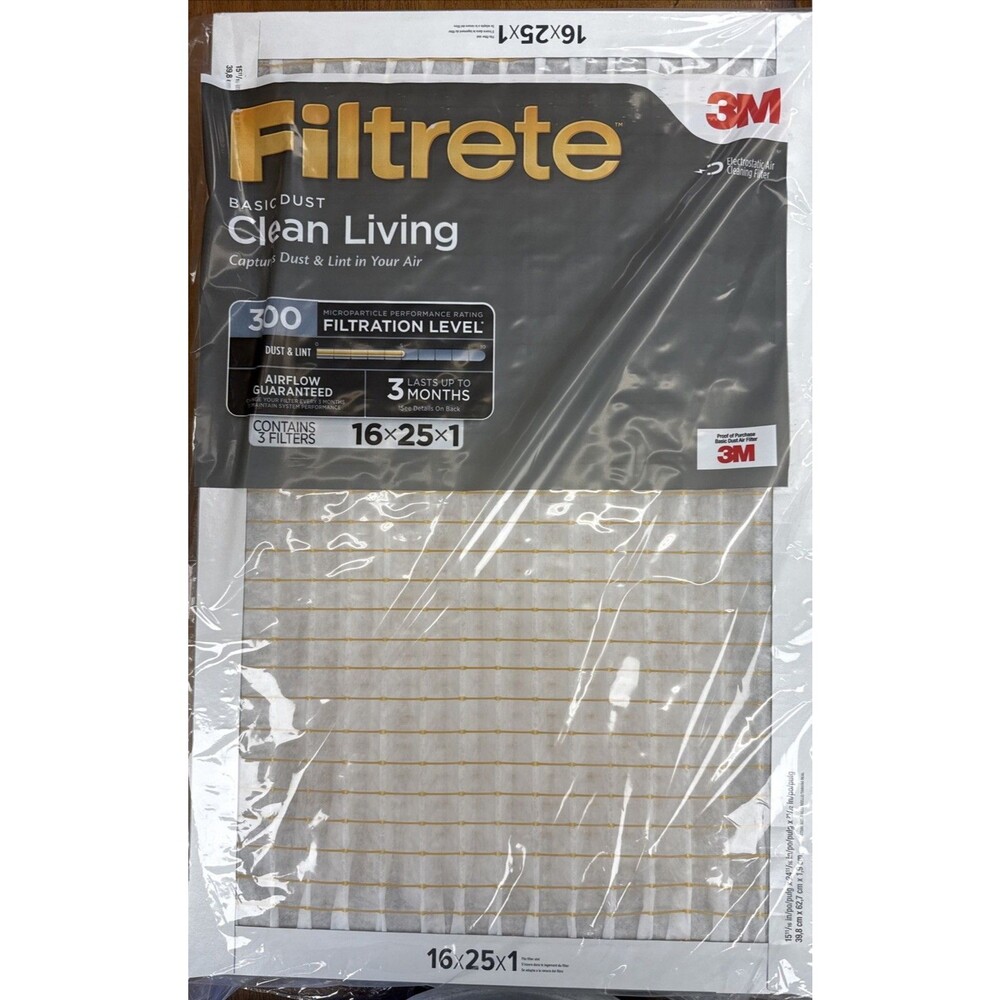 Filtrete 3M Clean Living MPR 300 AC Furnace Air Filter 16”* 25”* 1”- Pack of 5